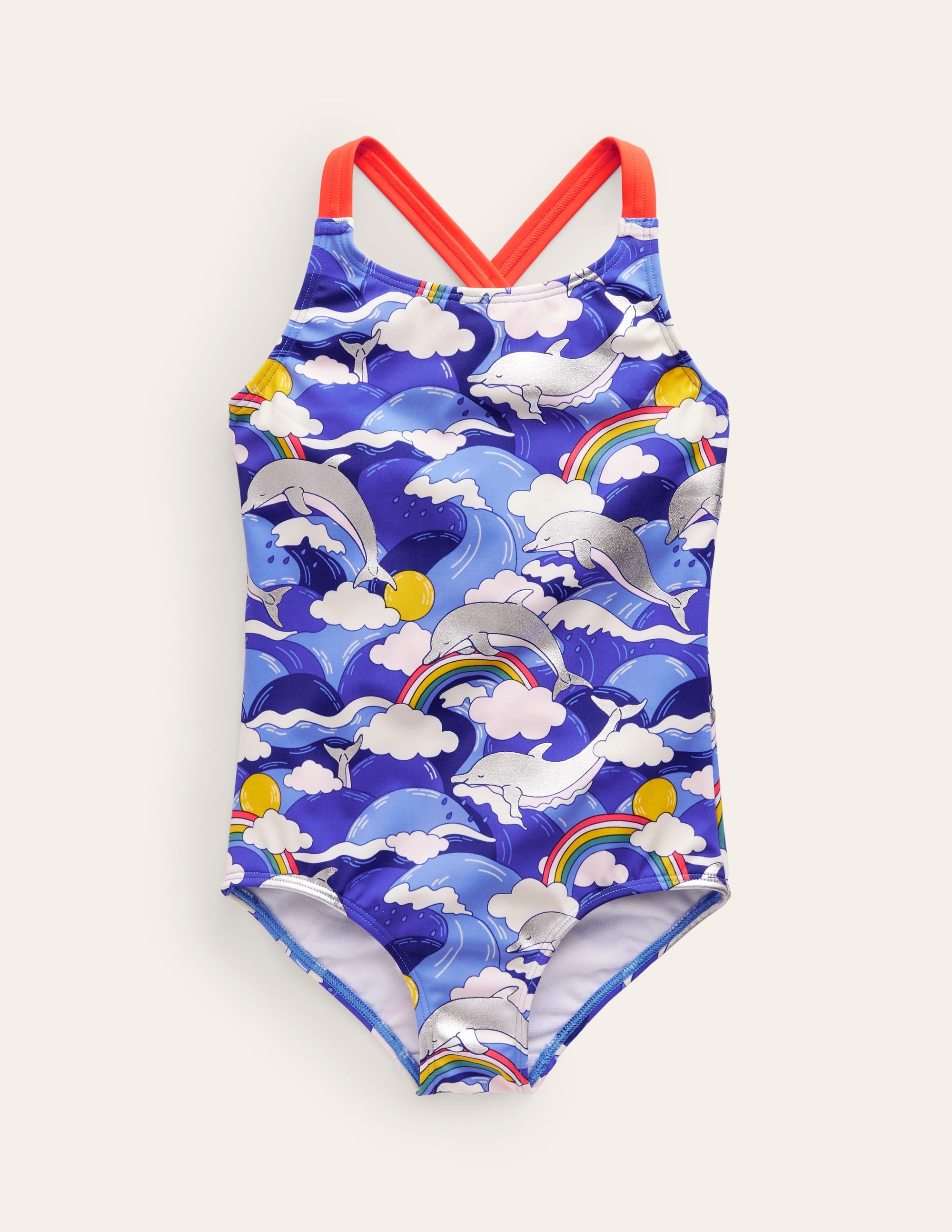 Maillot de bain imprimé croisé dans le dos-Dauphin métallisé bleu outremer - Image 1