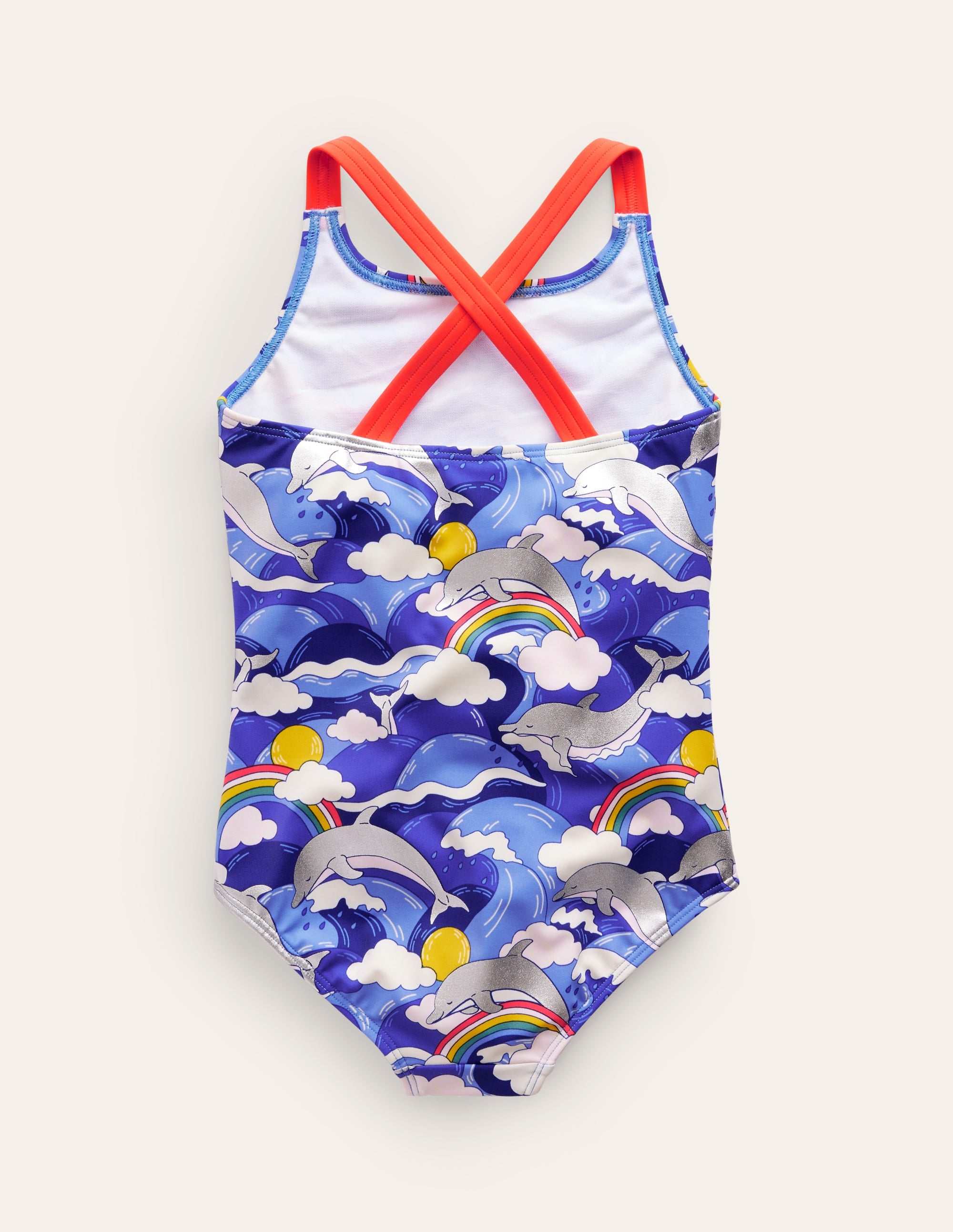 Maillot de bain imprimé croisé dans le dos-Dauphin métallisé bleu outremer - Image 2