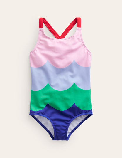 Maillot de bain imprimé croisé dans le dos-Bunt Wellen Streifen-2