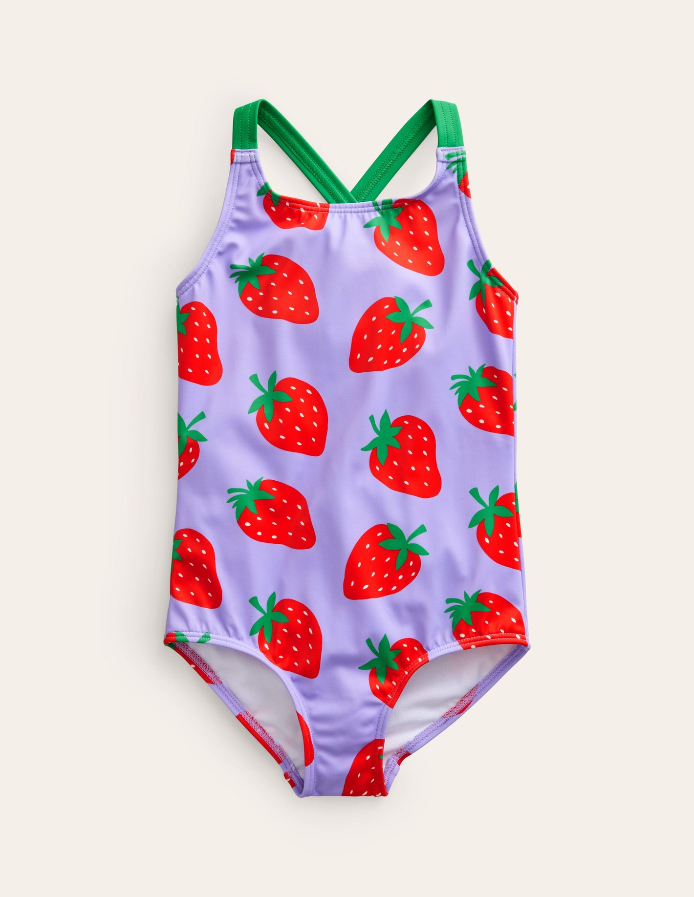 Cross-back Printed Swimsuit-Violet Tulip Strawberries