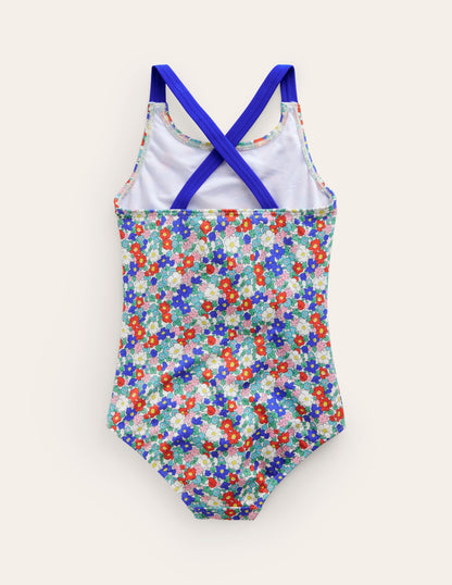 Bedruckter Badeanzug mit gekreuzten Trägern-Nautisch Blumenmuster-4
