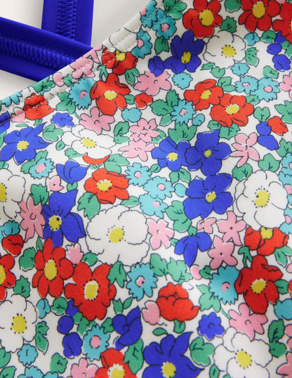Bedruckter Badeanzug mit gekreuzten Trägern-Nautisch Blumenmuster-5