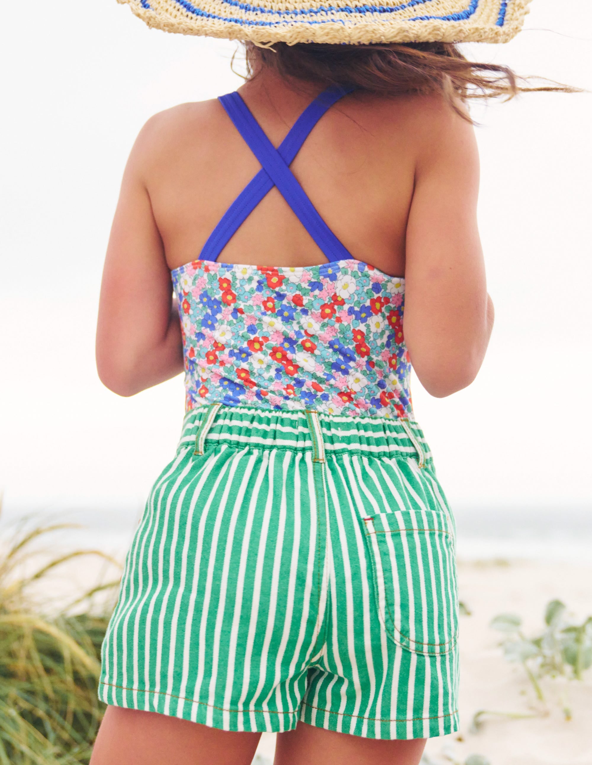 Maillot de bain imprimé croisé dans le dos-Motif floral nautique - Image 5