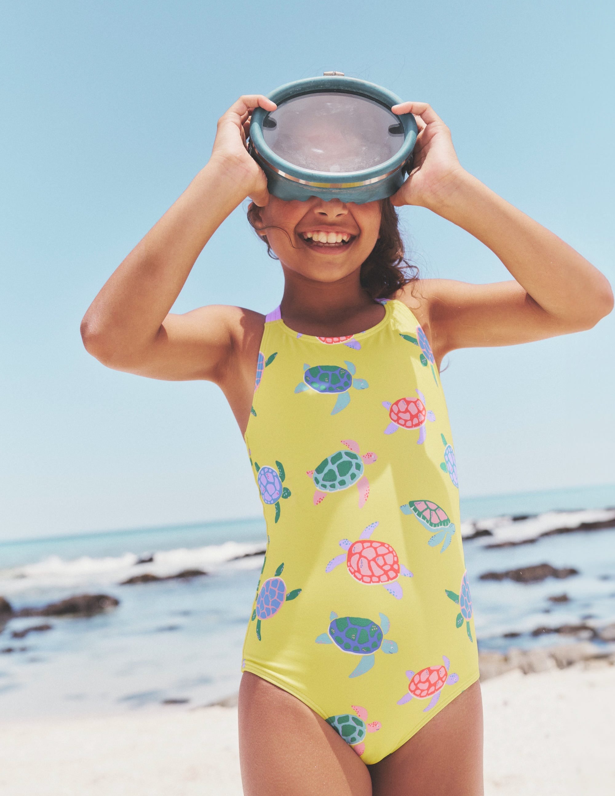 Maillot de bain imprimé croisé dans le dos-Tortues jaune zeste - Image 4