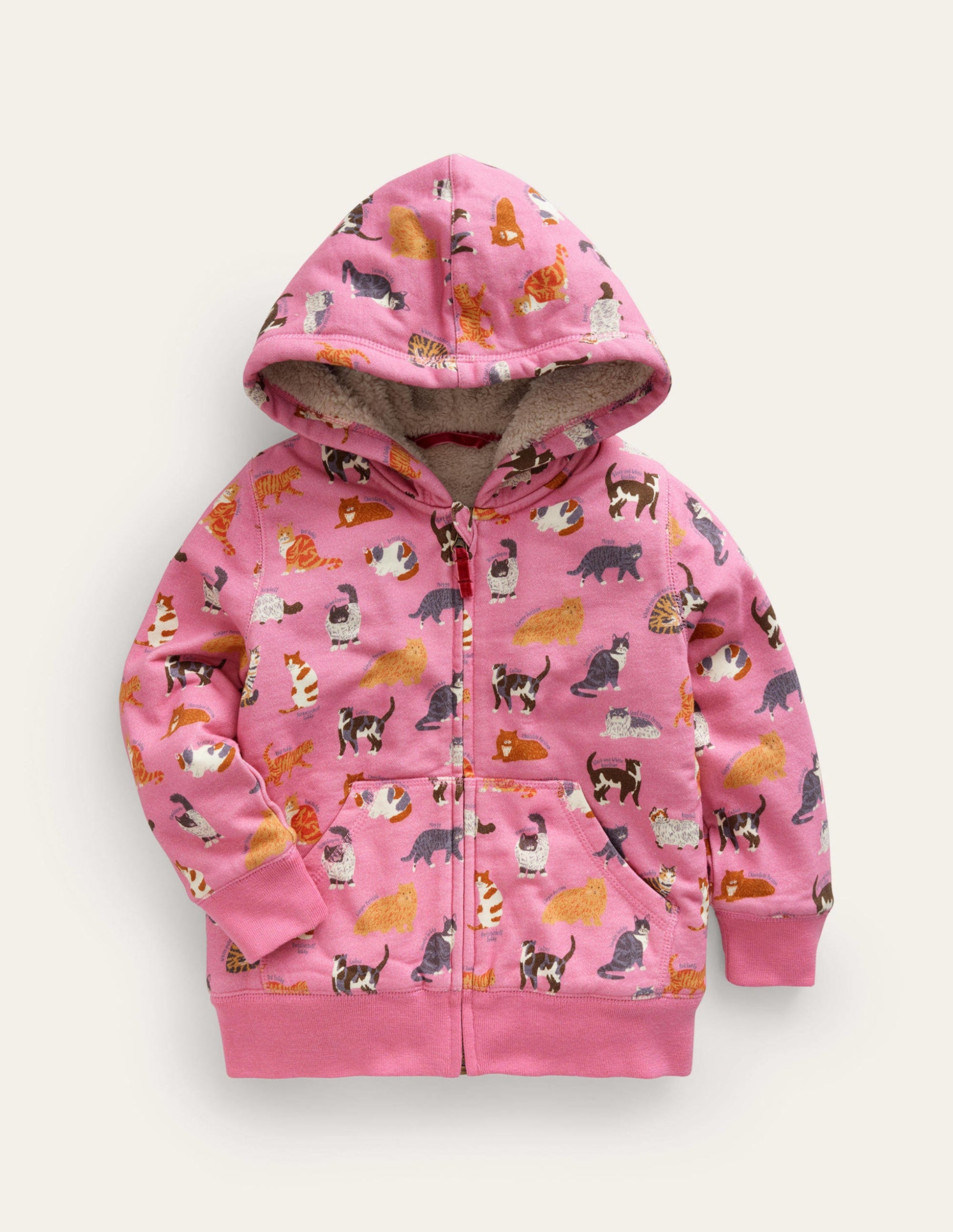Kapuzenpulli mit Zottelfutter-Kirschblütenrosa Katzen-1