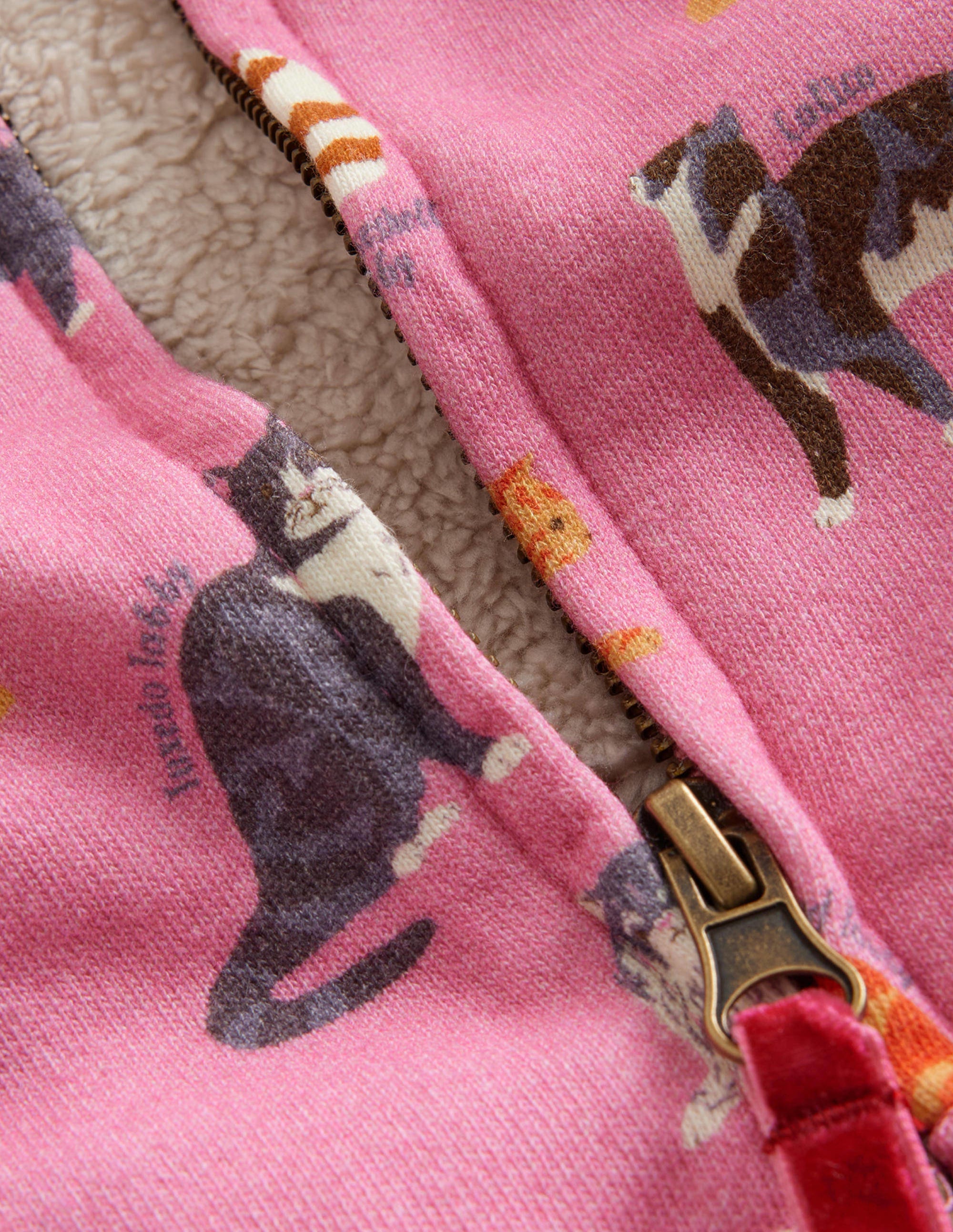 Kapuzenpulli mit Zottelfutter-Kirschblütenrosa Katzen - Image 3