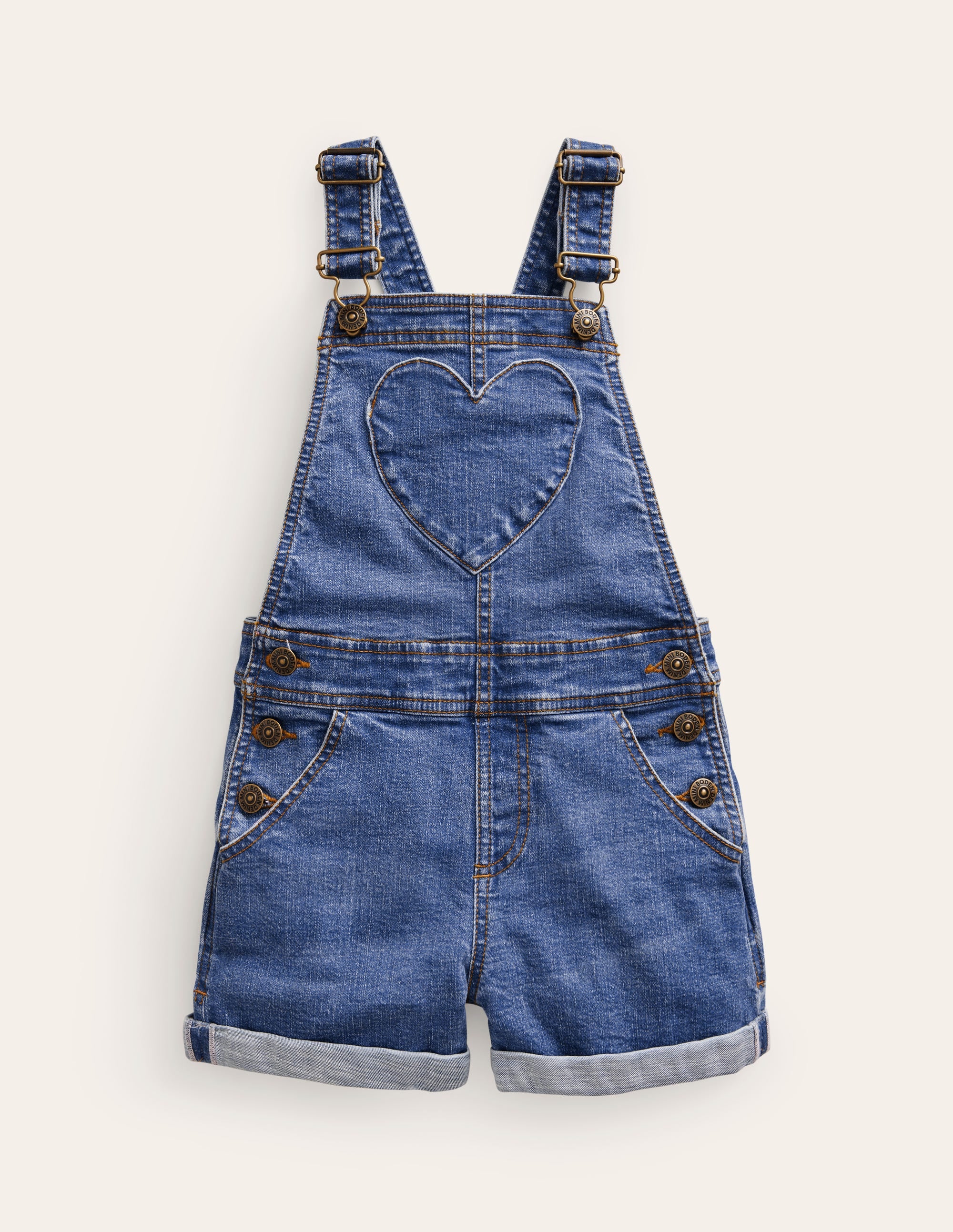 Kurze Latzhose mit Herztaschen-Denim - Image 1