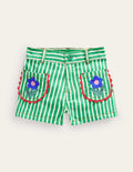 Patch Pocket Shorts-Green / Ivory Stripe Tulip