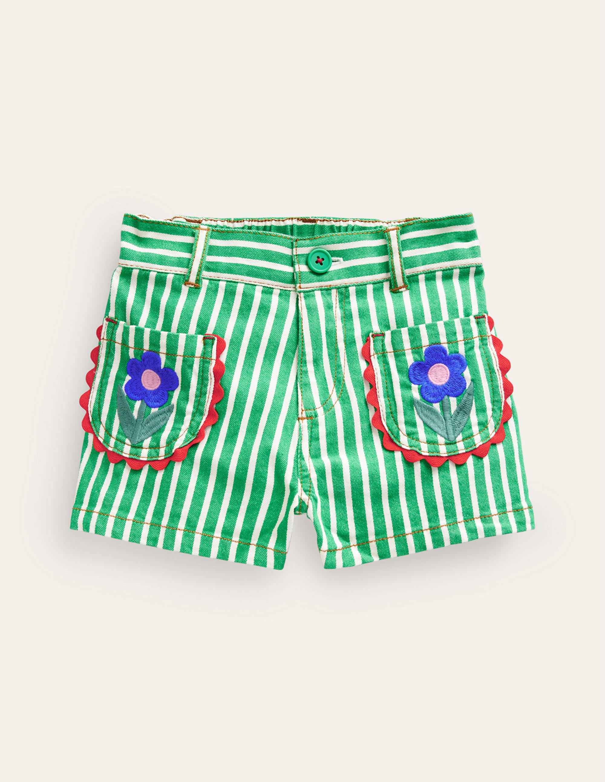 Patch Pocket Shorts-Green / Ivory Stripe Tulip - Image 1