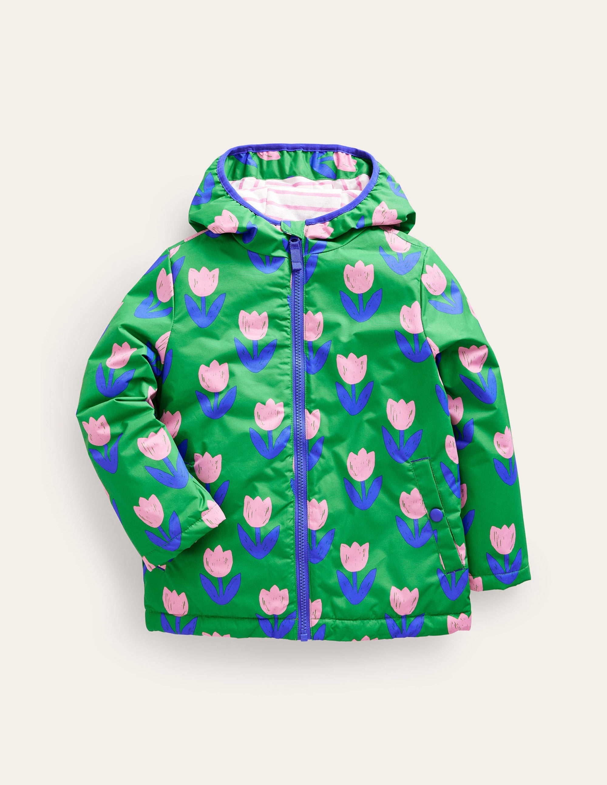 Anorak doublé de jersey-Tulipes vert haricot - Image 1