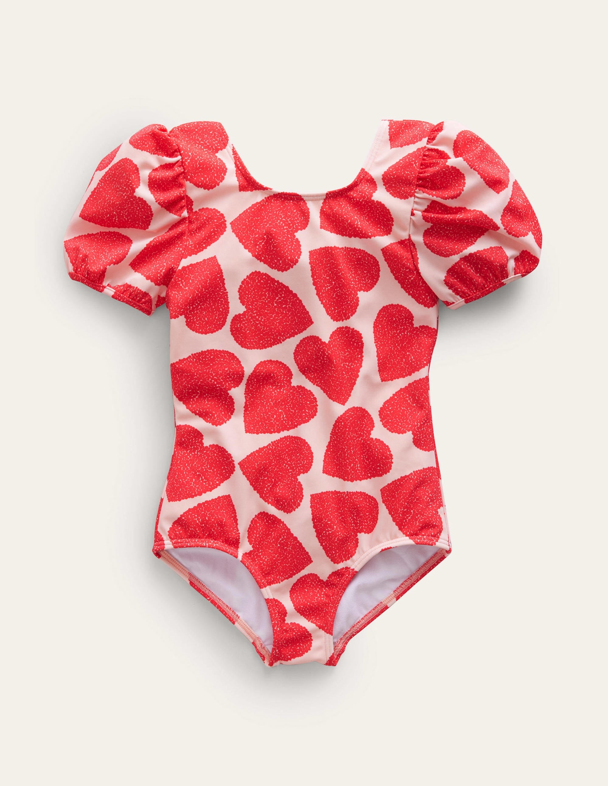 Maillot de bain imprimé à manches bouffantes-Cœurs rose ballet - Image 1