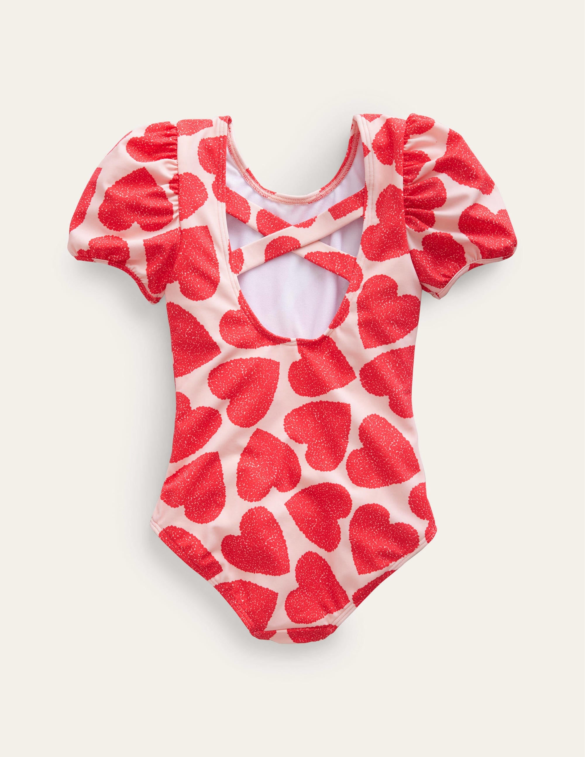 Maillot de bain imprimé à manches bouffantes-Cœurs rose ballet - Image 2