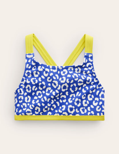 Haut de bikini à dos croisé-Blau Leopard