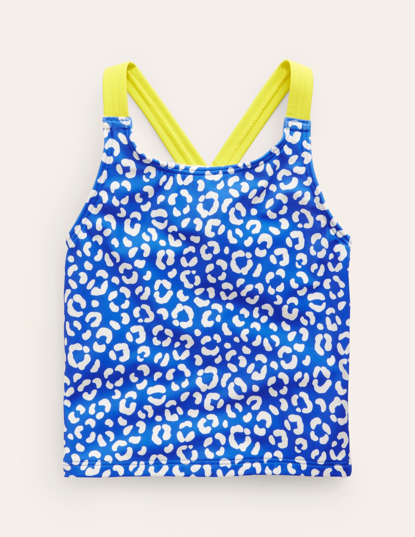 Tankini-Oberteil mit gekreuzten Rückenträgern-Blau Leopard