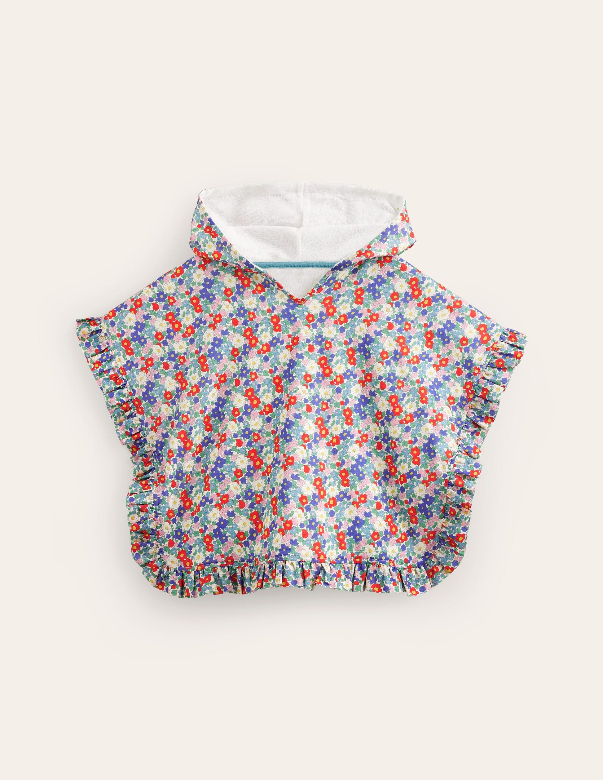 Poncho-Hoodie aus Frottee-Bunt Nautisch Blumenmuster-1