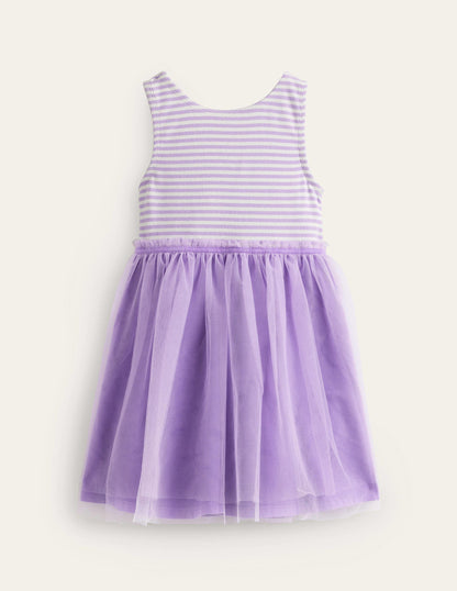 Kleid aus Jersey-Tüll-Mix-Lavendel / Naturweiß Streifen