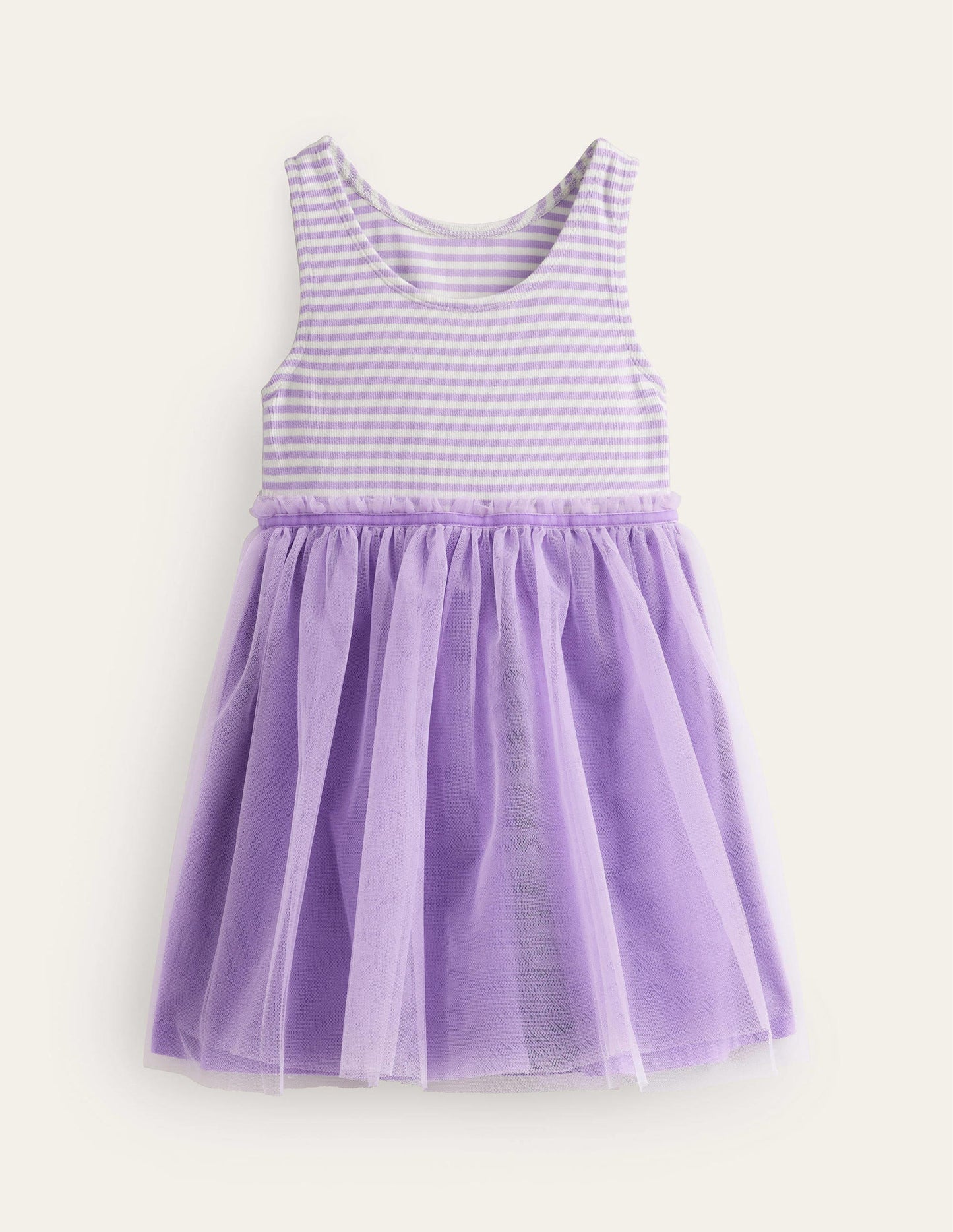 Kleid aus Jersey-Tüll-Mix-Lavendel / Naturweiß Streifen