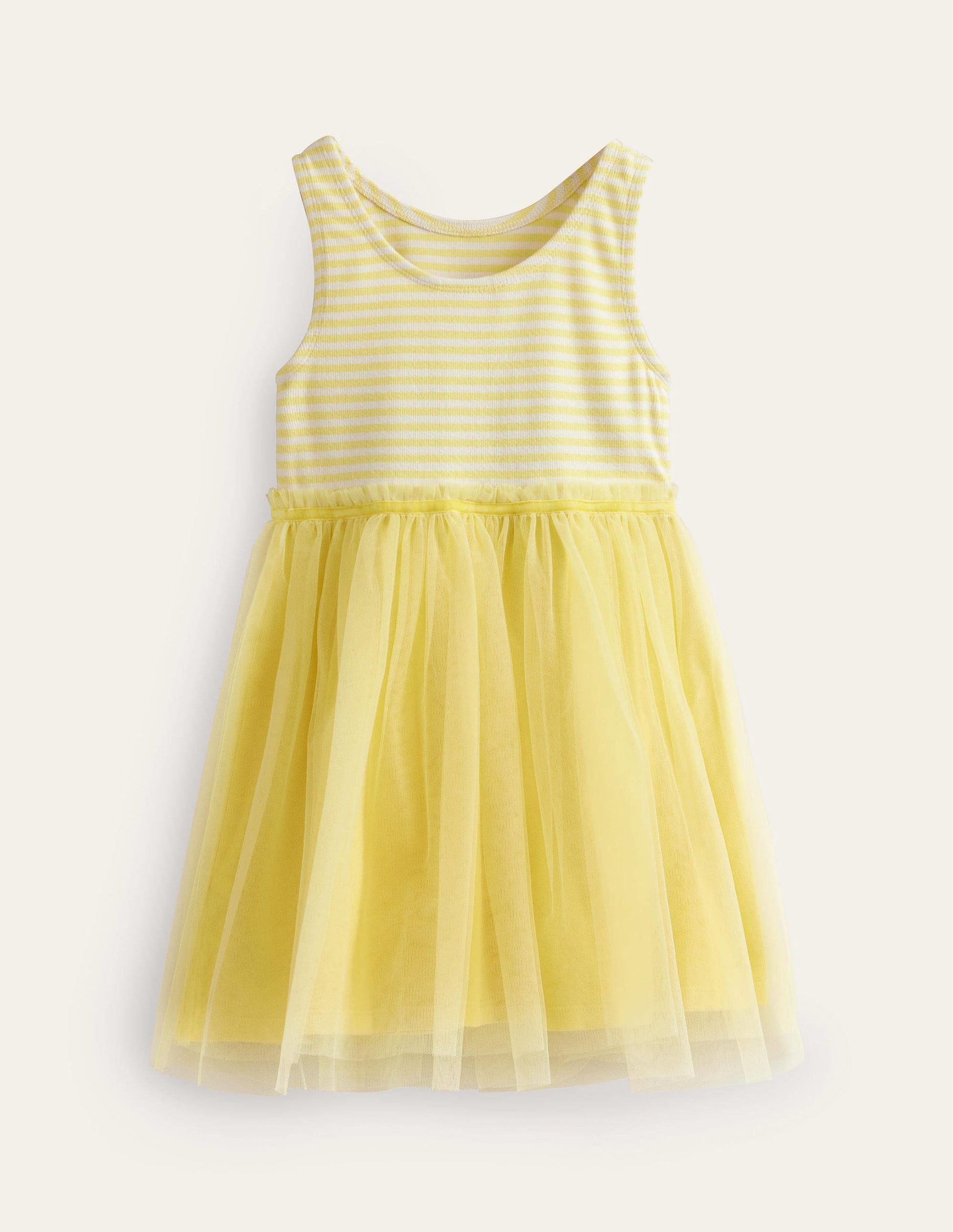 Kleid aus Jersey-Tüll-Mix-Frühlingsgelb / Naturweiß Streifen-2
