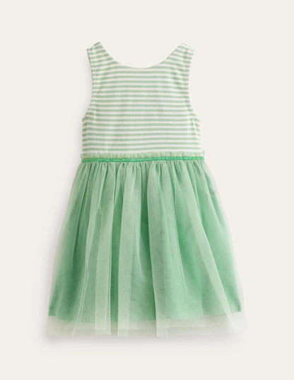 Robe en tulle et jersey-Rayé vert pistache/ivoire