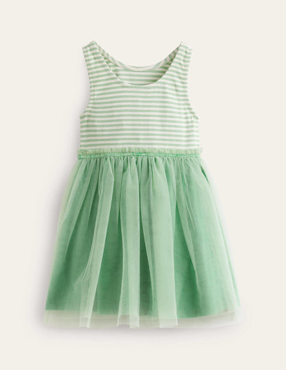 Robe en tulle et jersey-Rayé vert pistache/ivoire