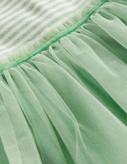 Robe en tulle et jersey-Rayé vert pistache/ivoire