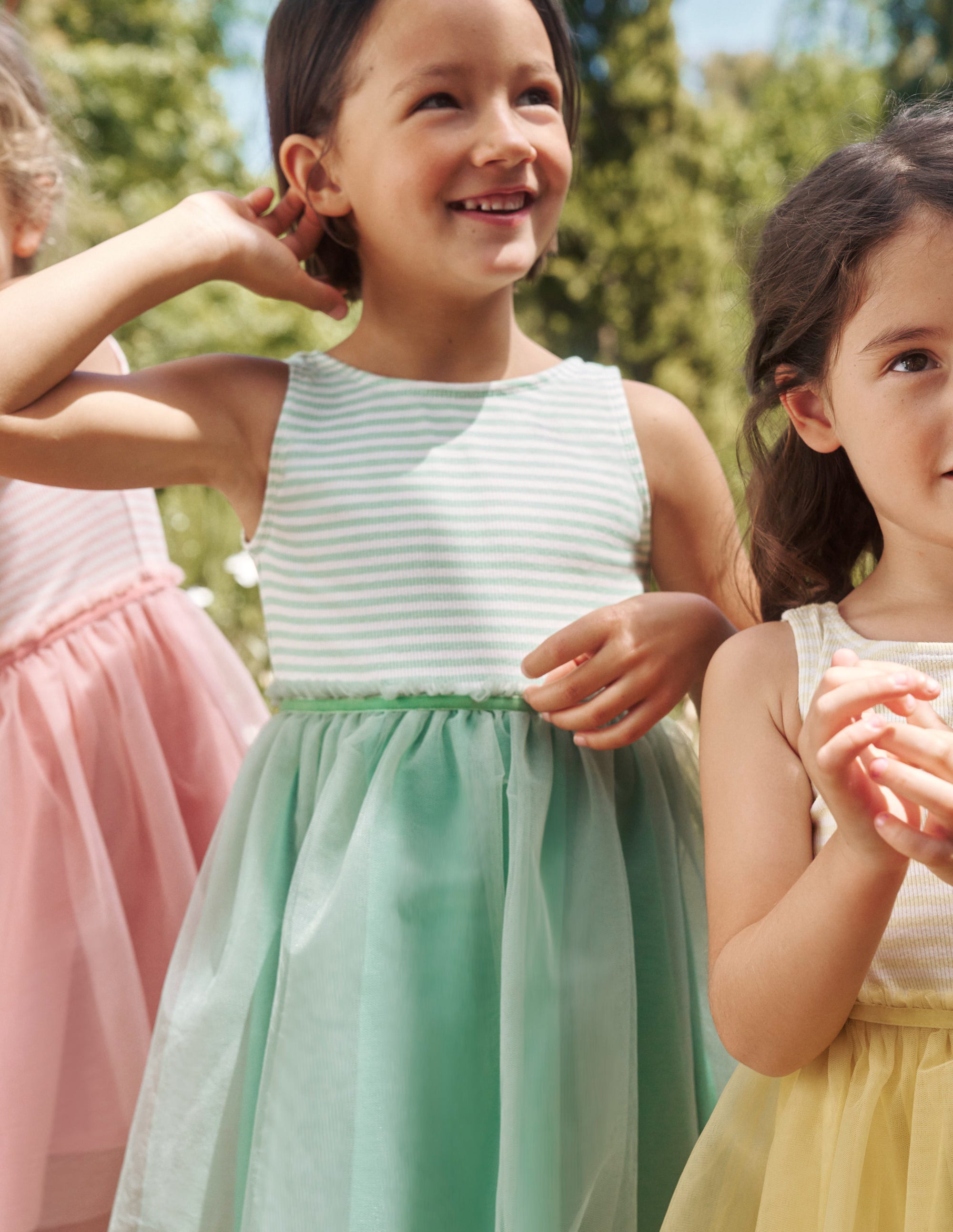 Kleid aus Jersey-Tüll-Mix-Pistaziengrün / Naturweiß Streifen - Image 4