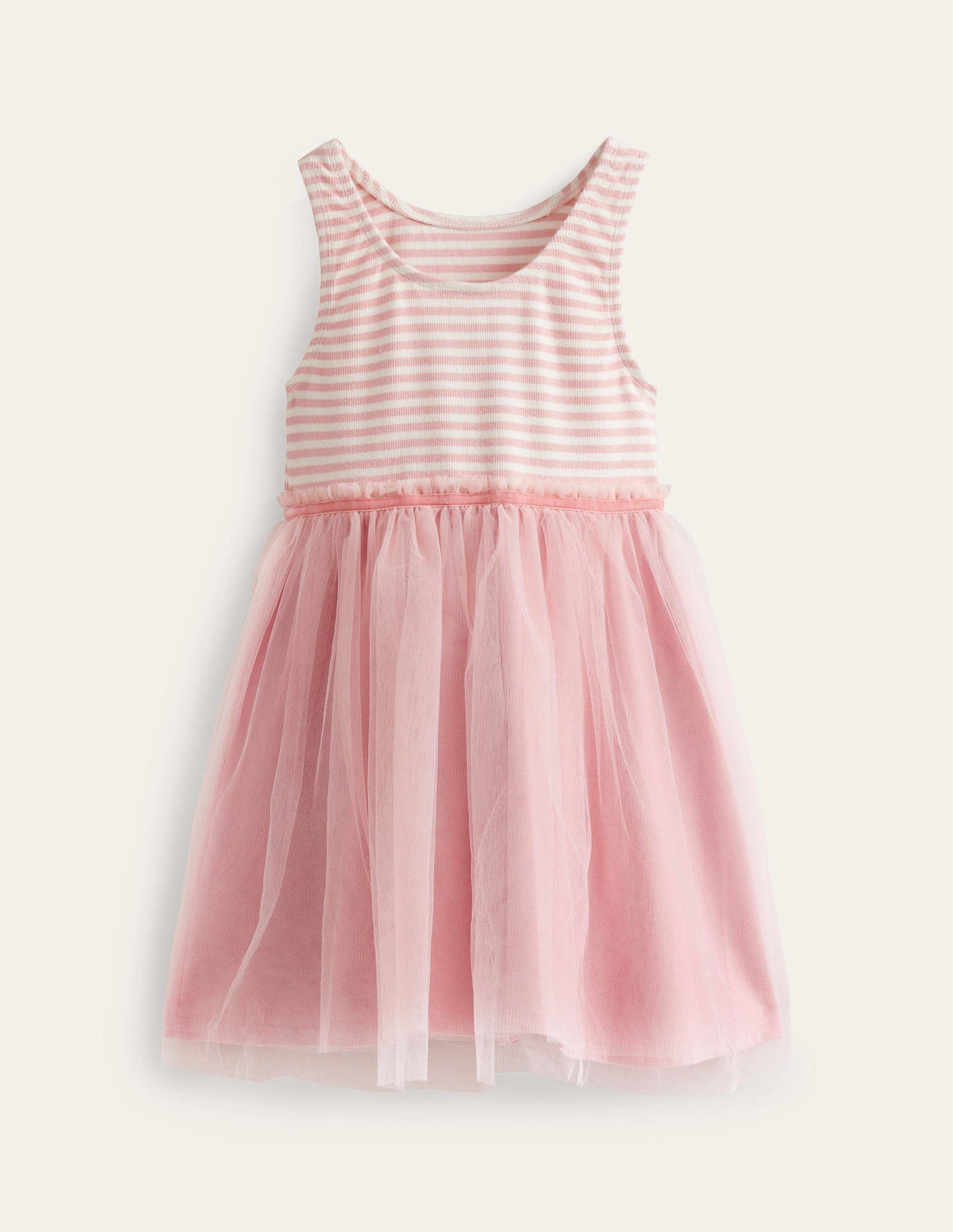 Robe en tulle et jersey-Rayé rose ballet/ivoire