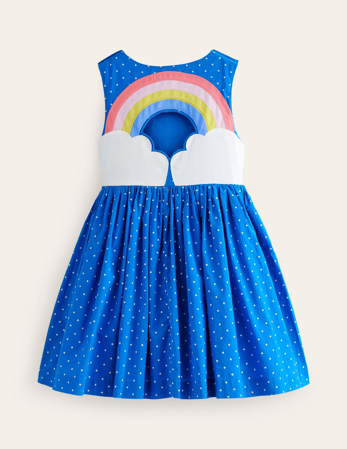Kleid mit Applikation am Rücken-Blau mit Regenbogen-2