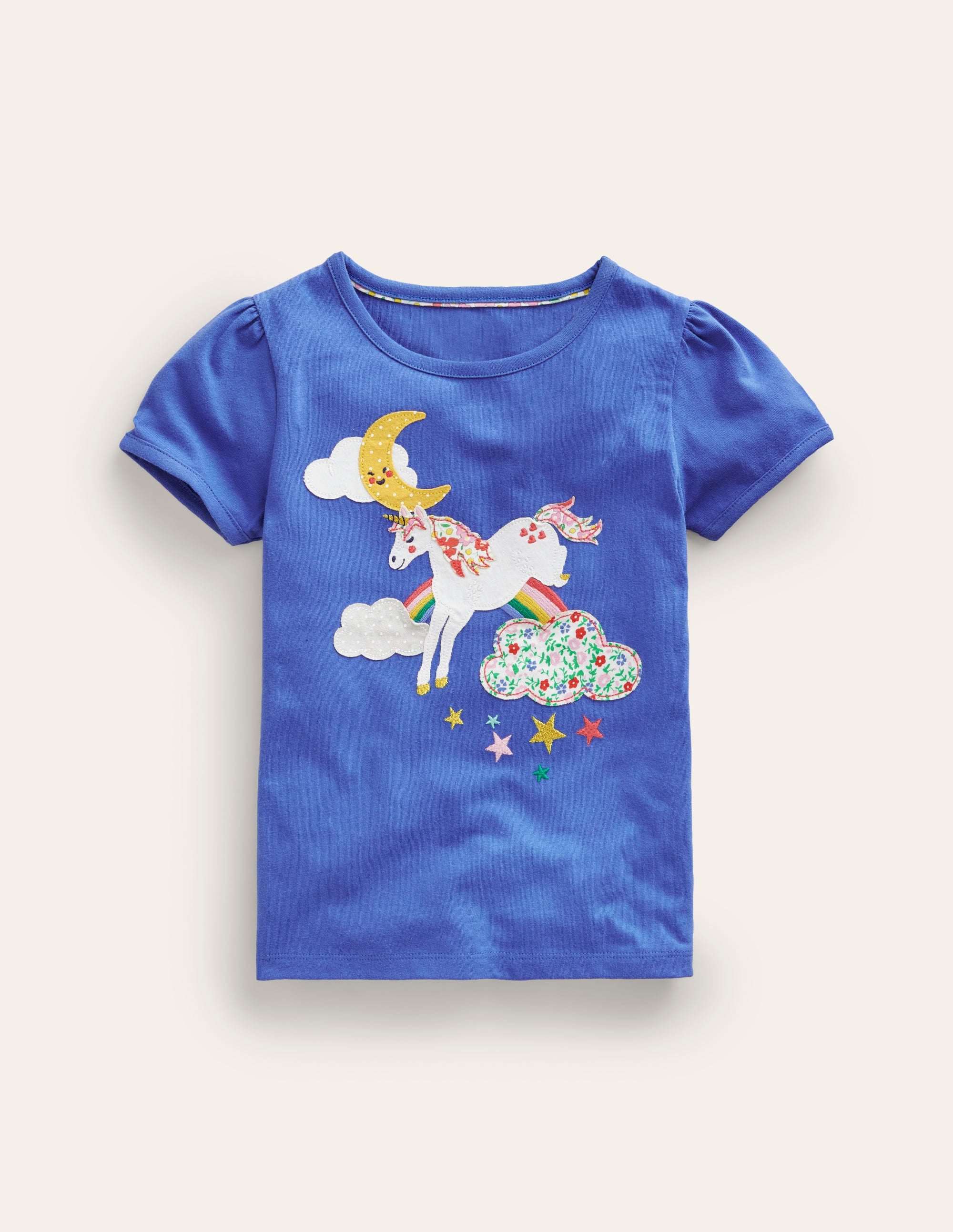 T-shirt à manches bouffantes et appliqué-Licorne geai bleu - Image 1
