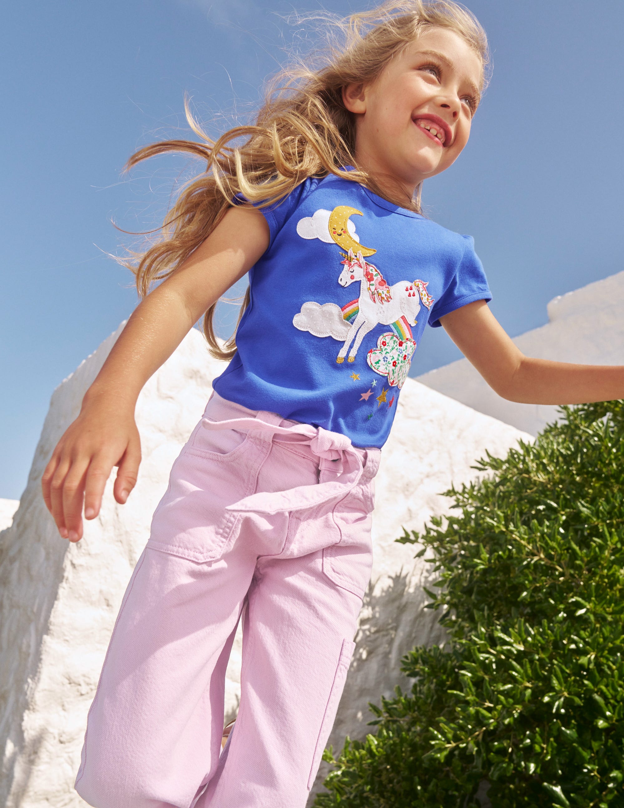 T-shirt à manches bouffantes et appliqué-Licorne geai bleu - Image 4