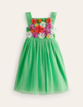 Tüllkleid mit Applikationen-Erbsengrün Blumen