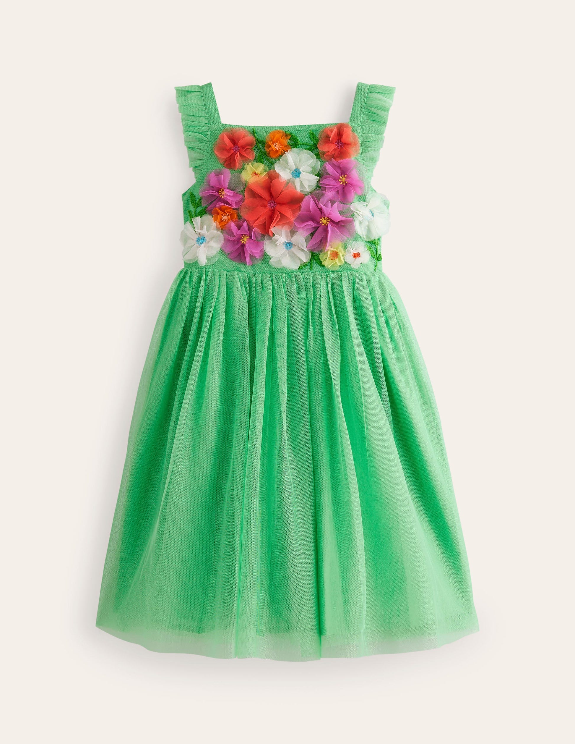 Tüllkleid mit Applikationen-Erbsengrün Blumen-1