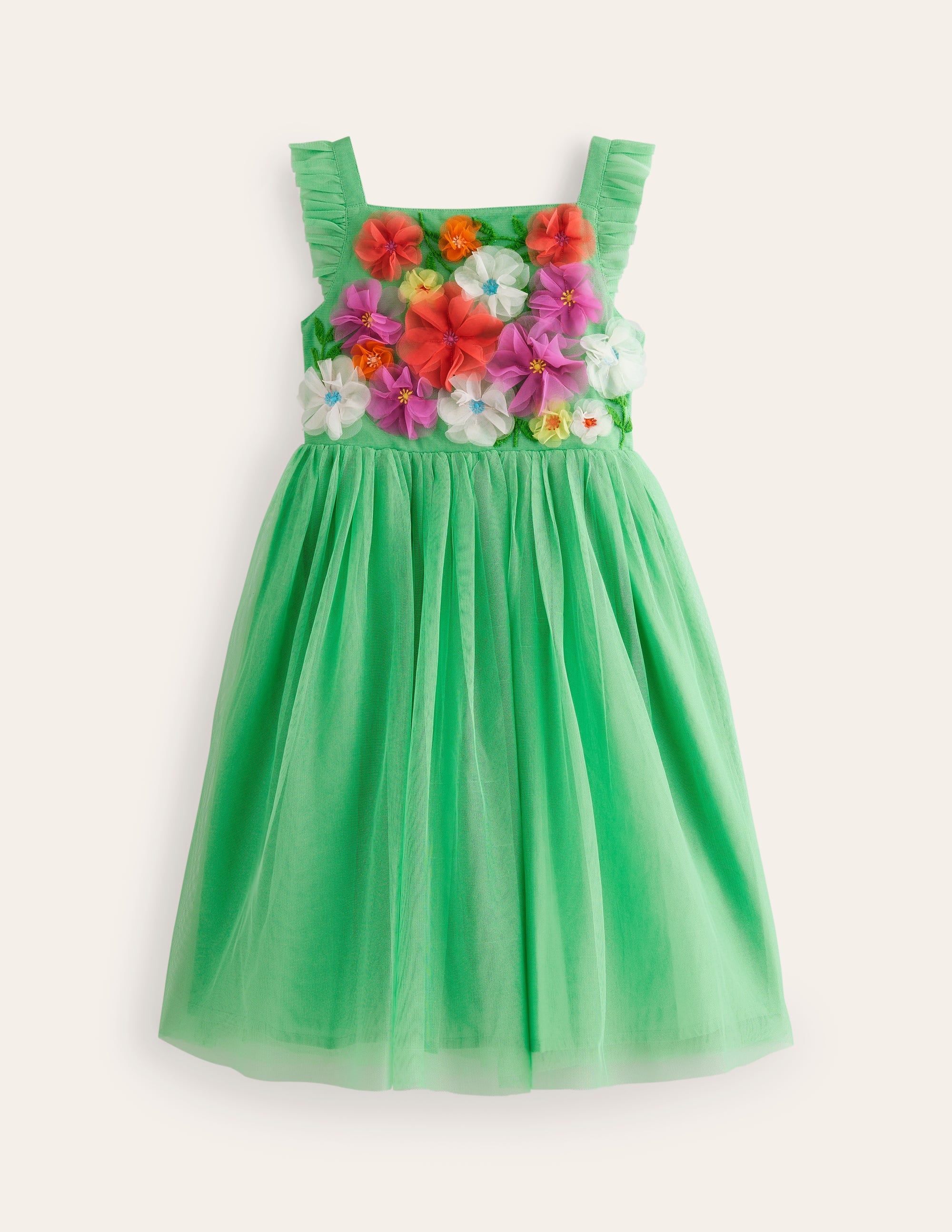 Tüllkleid mit Applikationen-Erbsengrün Blumen - Image 1