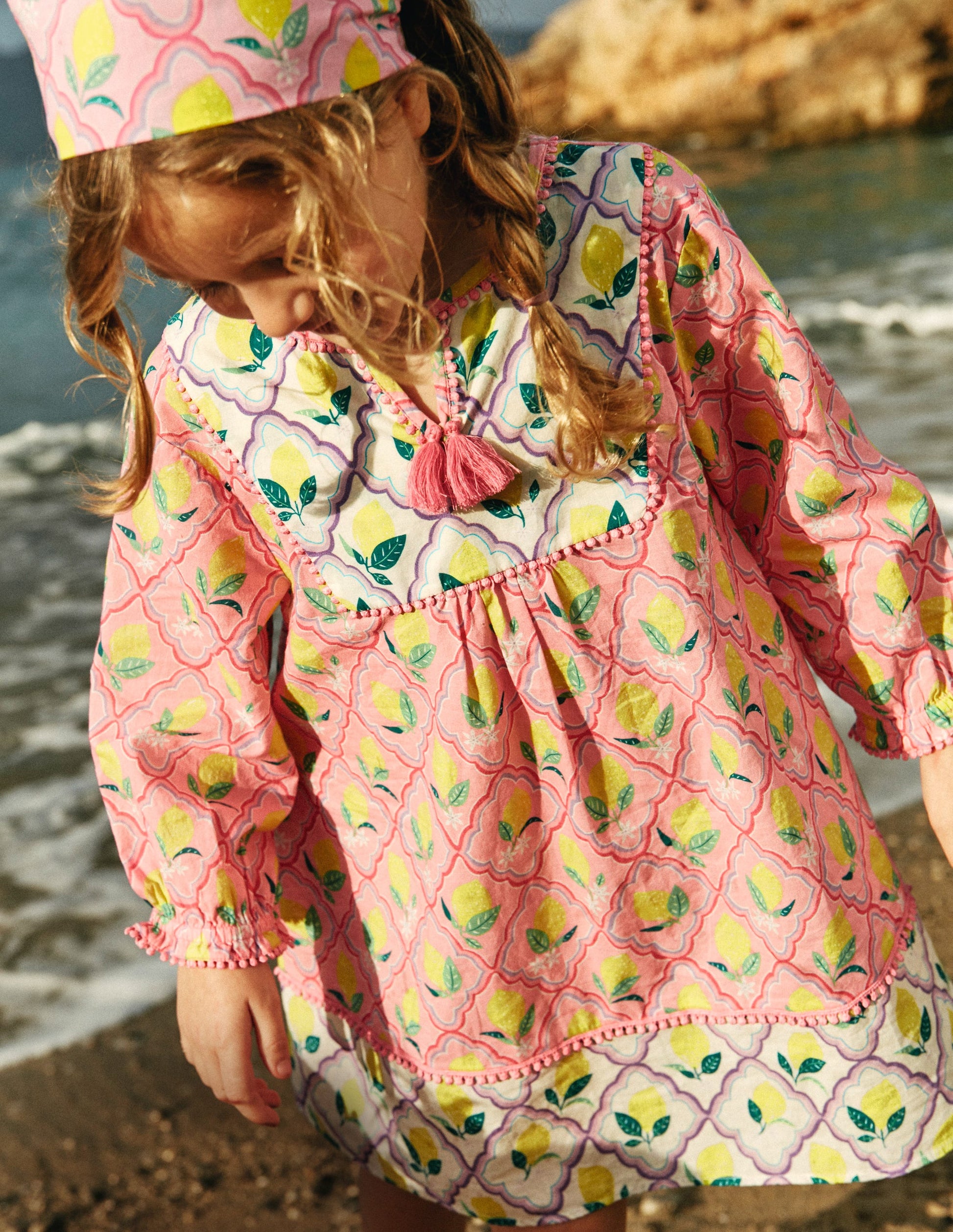 Caftan imprimé à manches longues-Citronneraie rose-4