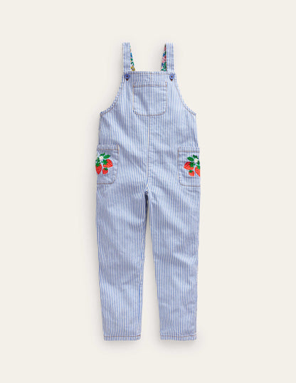 Lockere Latzhose-Blau und Naturweiß Gestreift-1