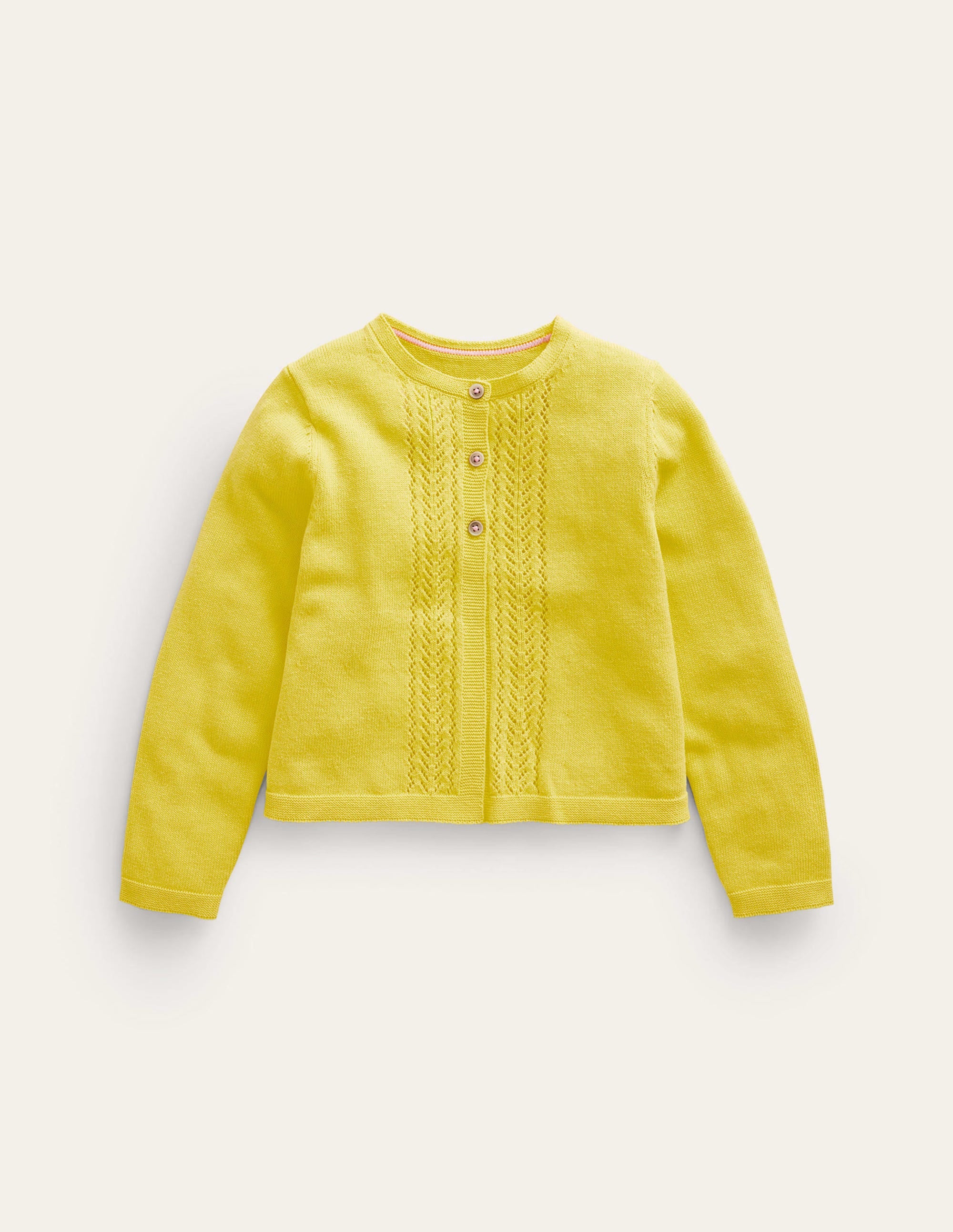 Strickjacke aus Baumwolle mit Pointelle-Design-Senfgelb - Image 1