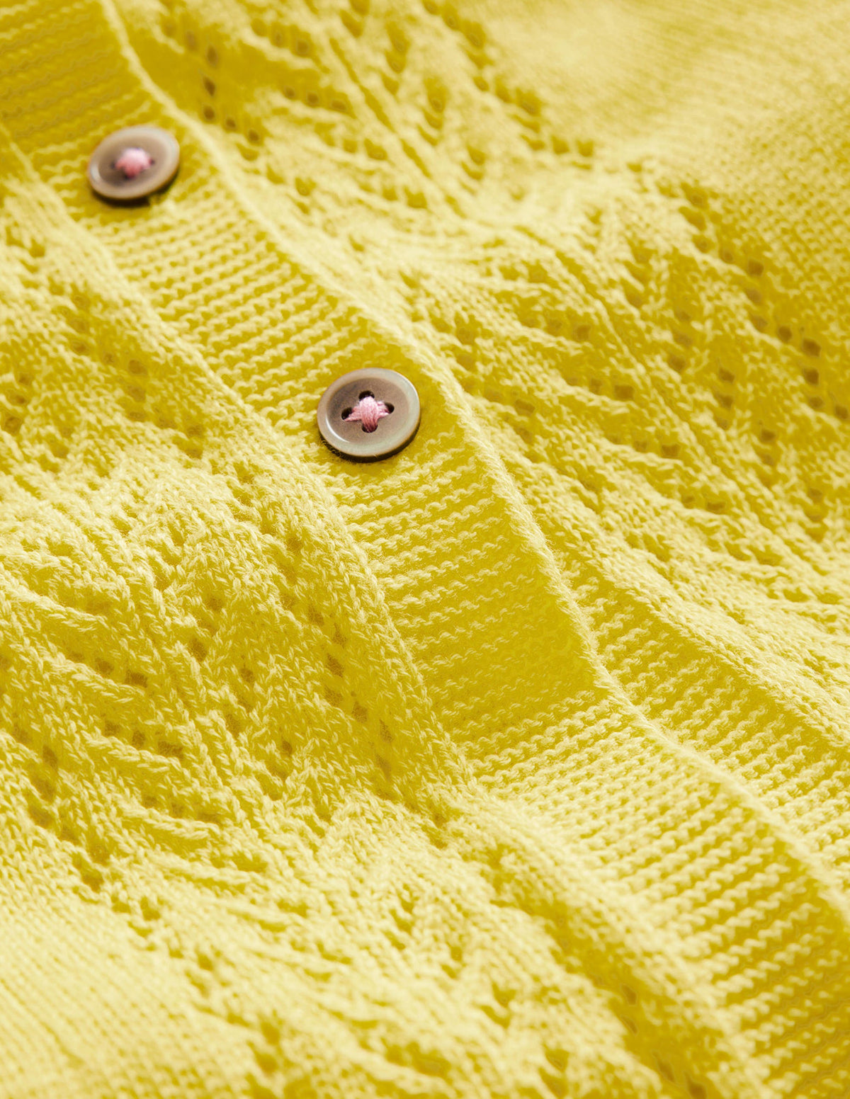 Strickjacke aus Baumwolle mit Pointelle-Design-Senfgelb - Image 3