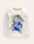 T-Shirt mit Metllic-Logo-Naturweiß Delphin
