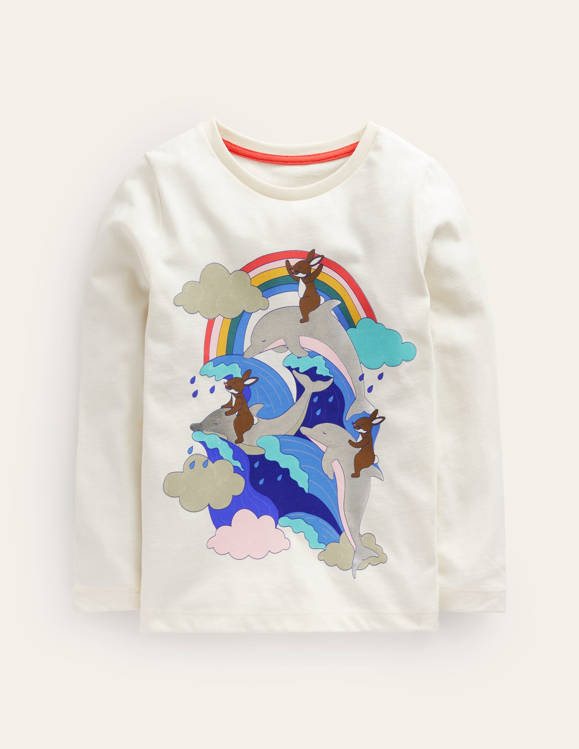 T-Shirt mit Metllic-Logo-Naturweiß Delphin-1