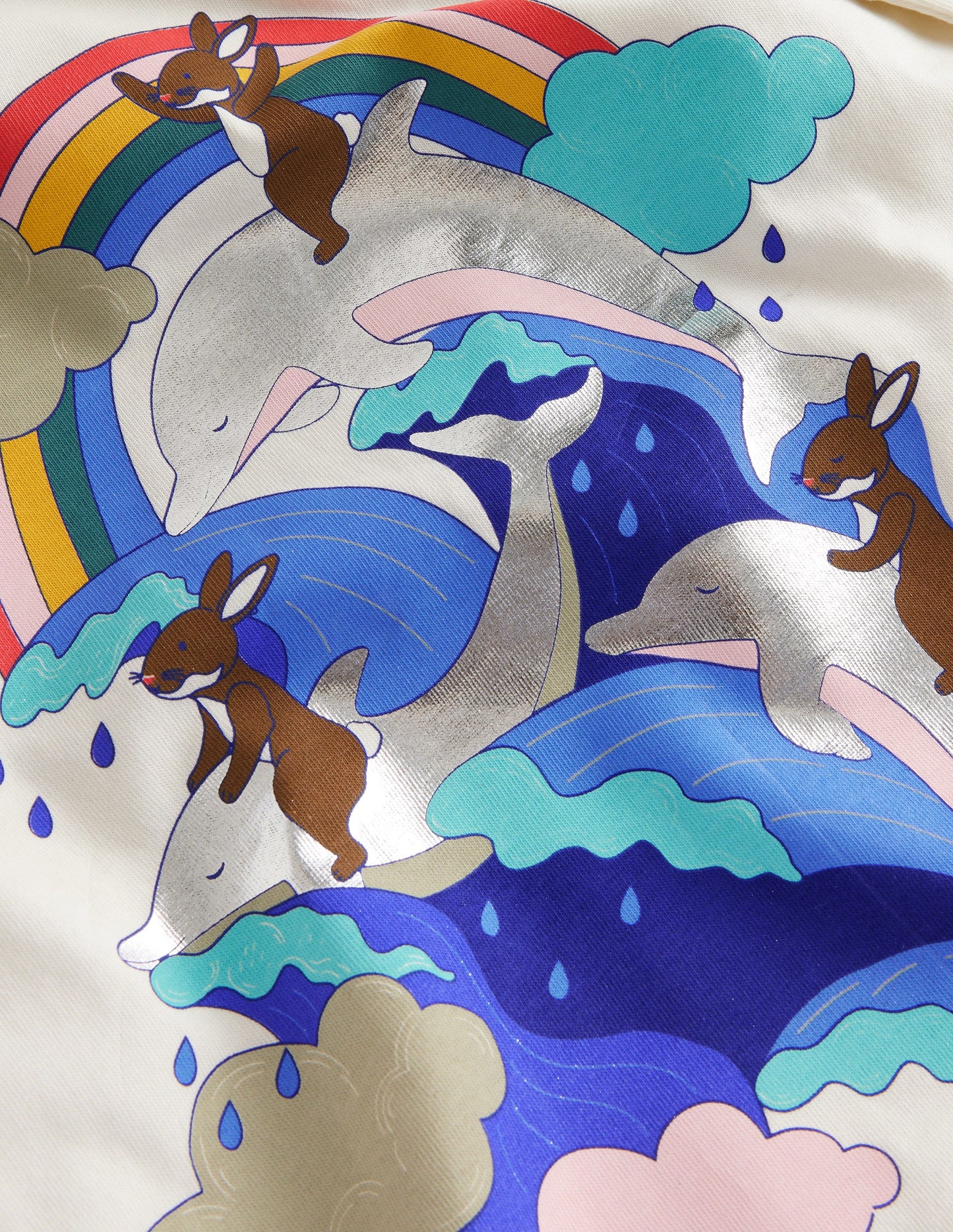 T-Shirt mit Metllic-Logo-Naturweiß Delphin