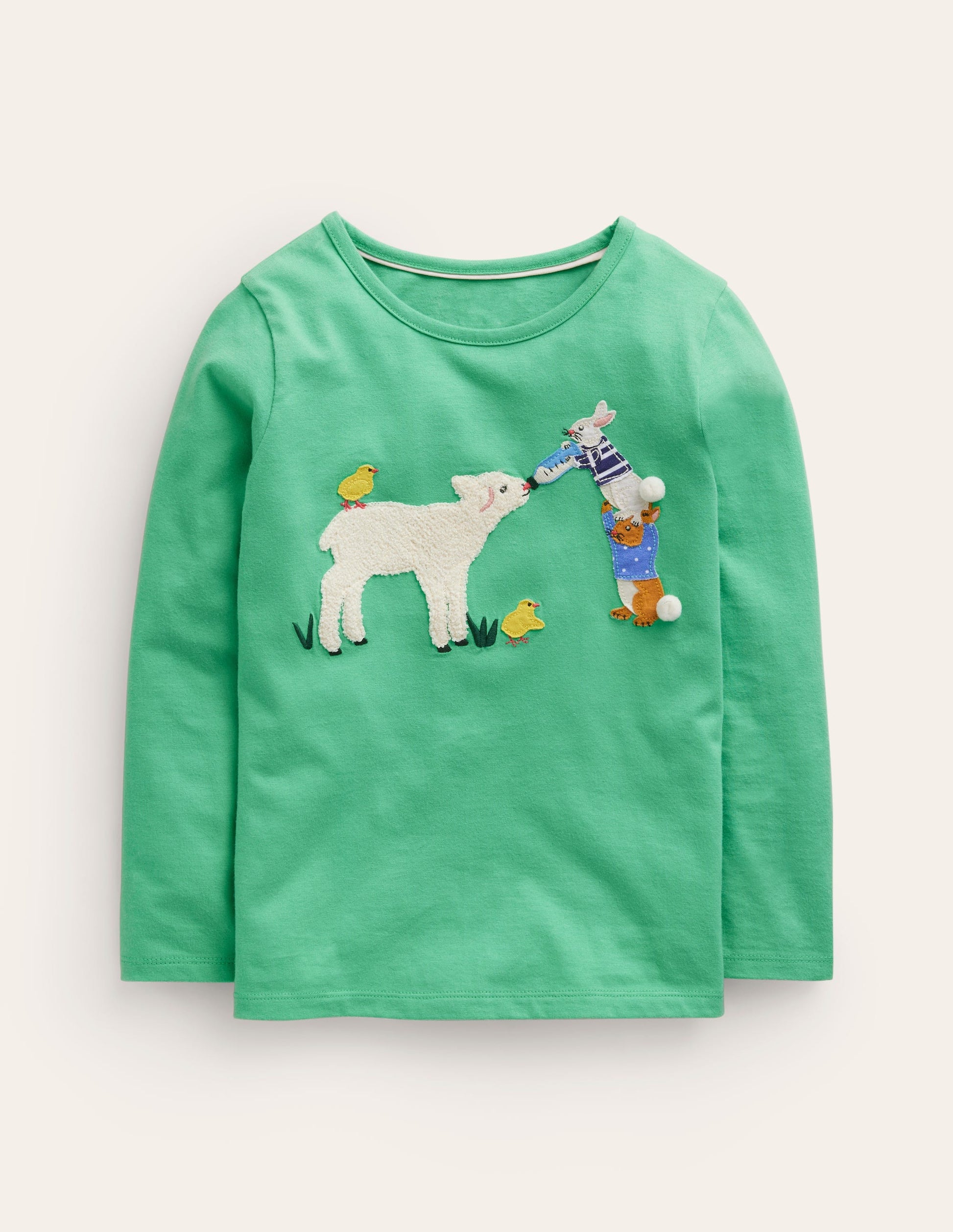 T-Shirt mit Puffärmeln und Applikation-Aloe-Grün Lamm-1