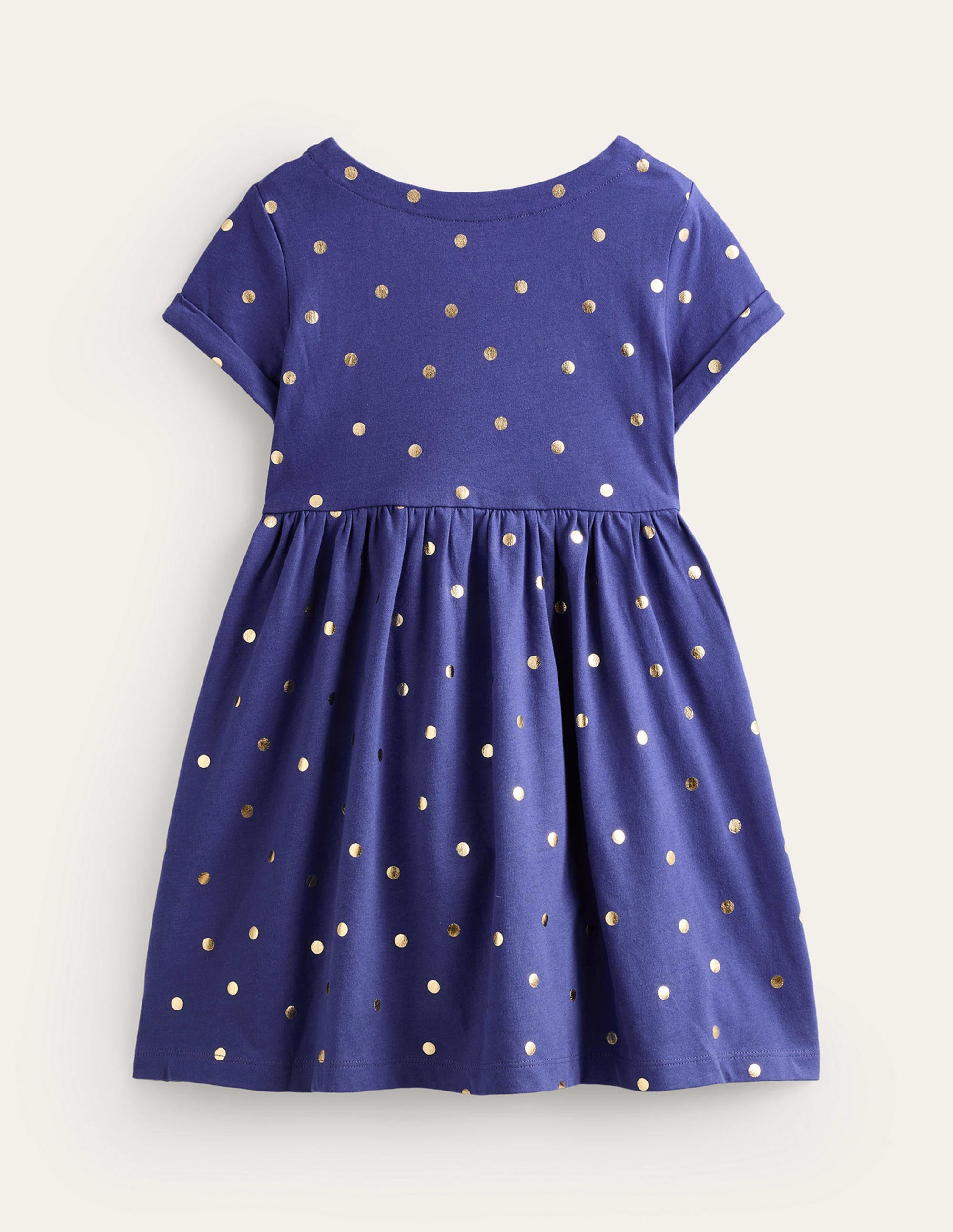 Lustiges Jerseykleid mit kurzen Ärmeln-Klassisches Marineblau/Goldene Punkte - Image 2