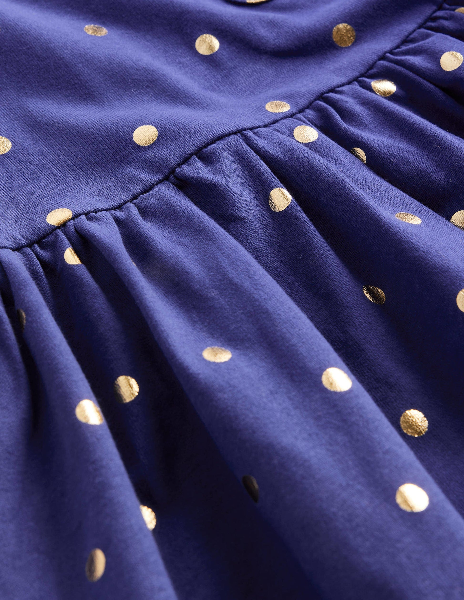 Lustiges Jerseykleid mit kurzen Ärmeln-Klassisches Marineblau/Goldene Punkte-3