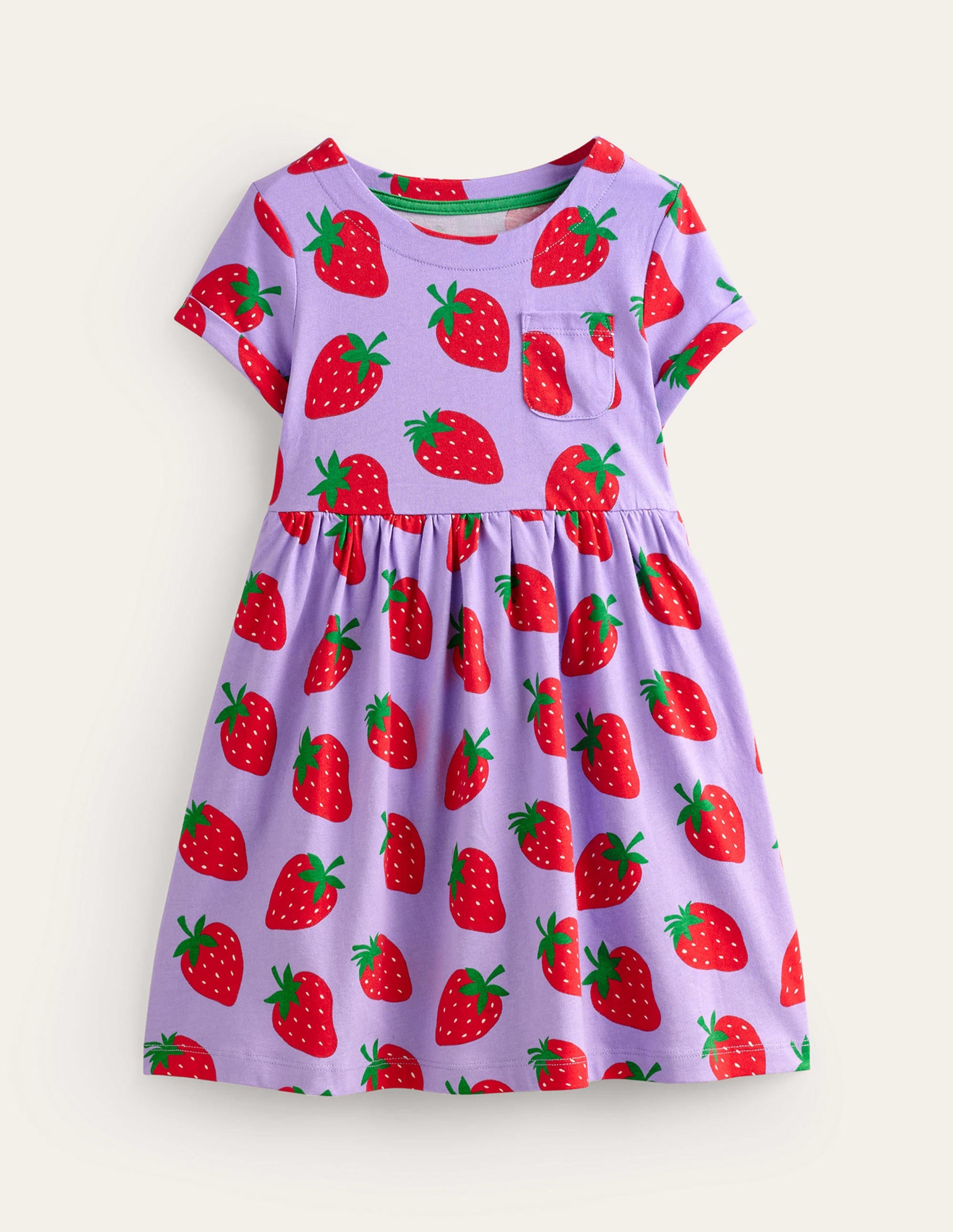 Robe fun à manches courtes en jersey-Fraises parme - Image 1