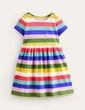 Lustiges Jerseykleid mit kurzen Ärmeln-Blitzblau/Bunt, Gestreift