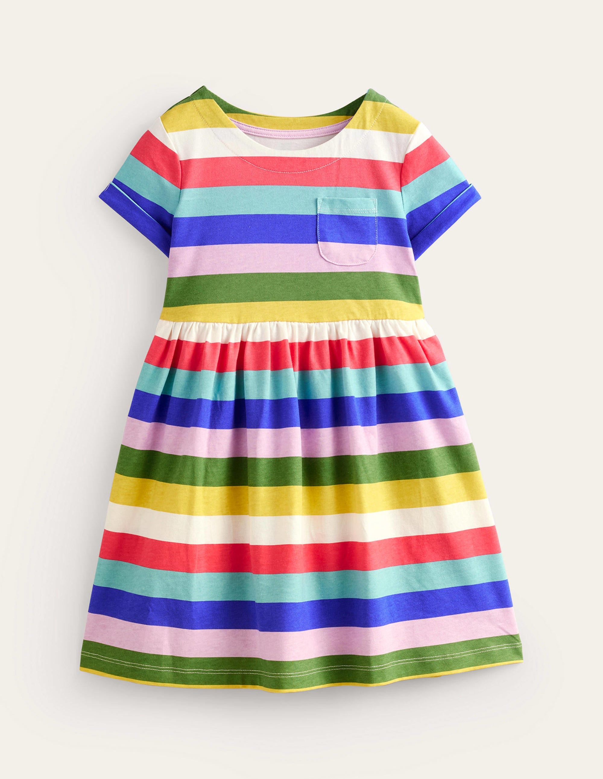 Lustiges Jerseykleid mit kurzen Ärmeln-Blitzblau/Bunt, Gestreift - Image 1