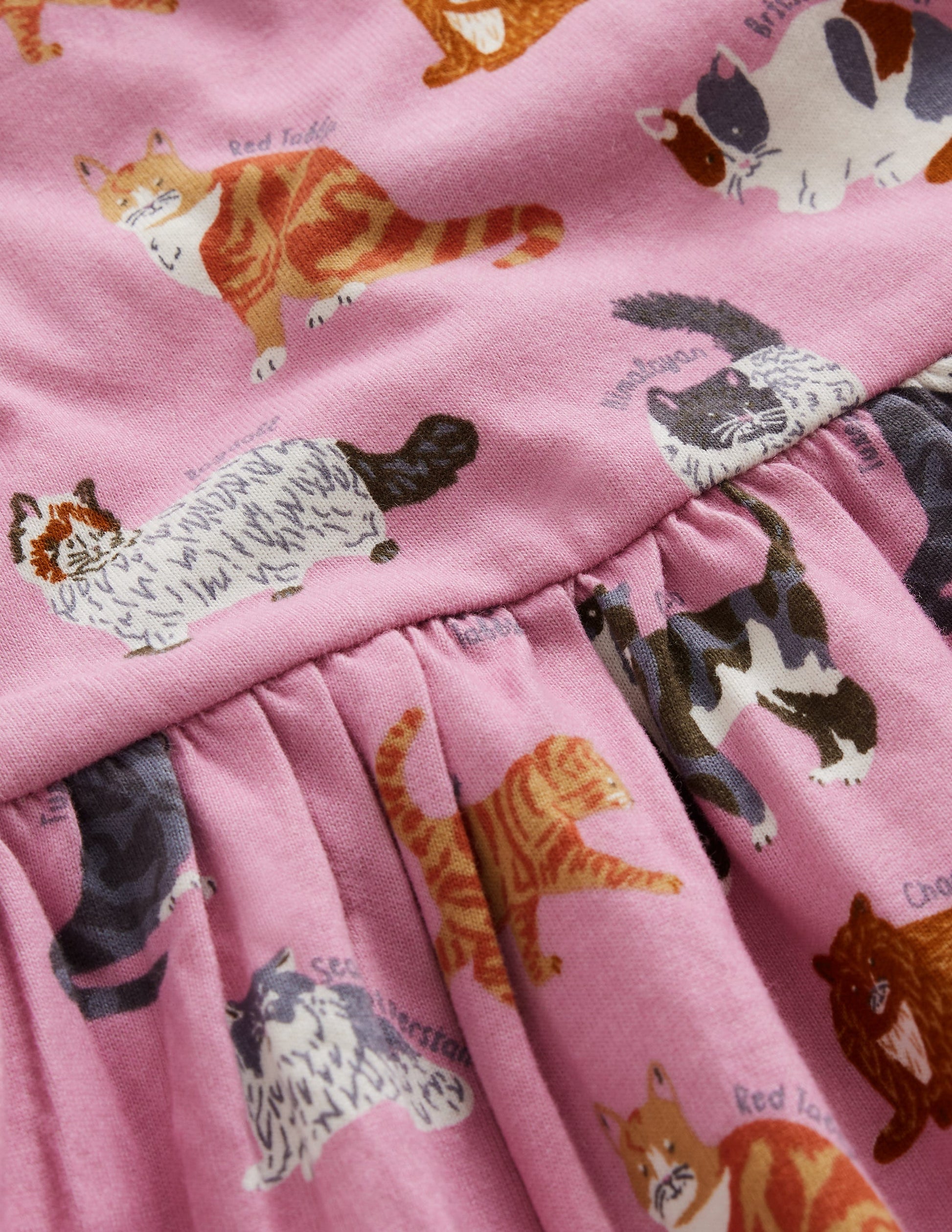 Lustiges Jerseykleid mit kurzen Ärmeln-Kirschblütenrosa Katzen-3