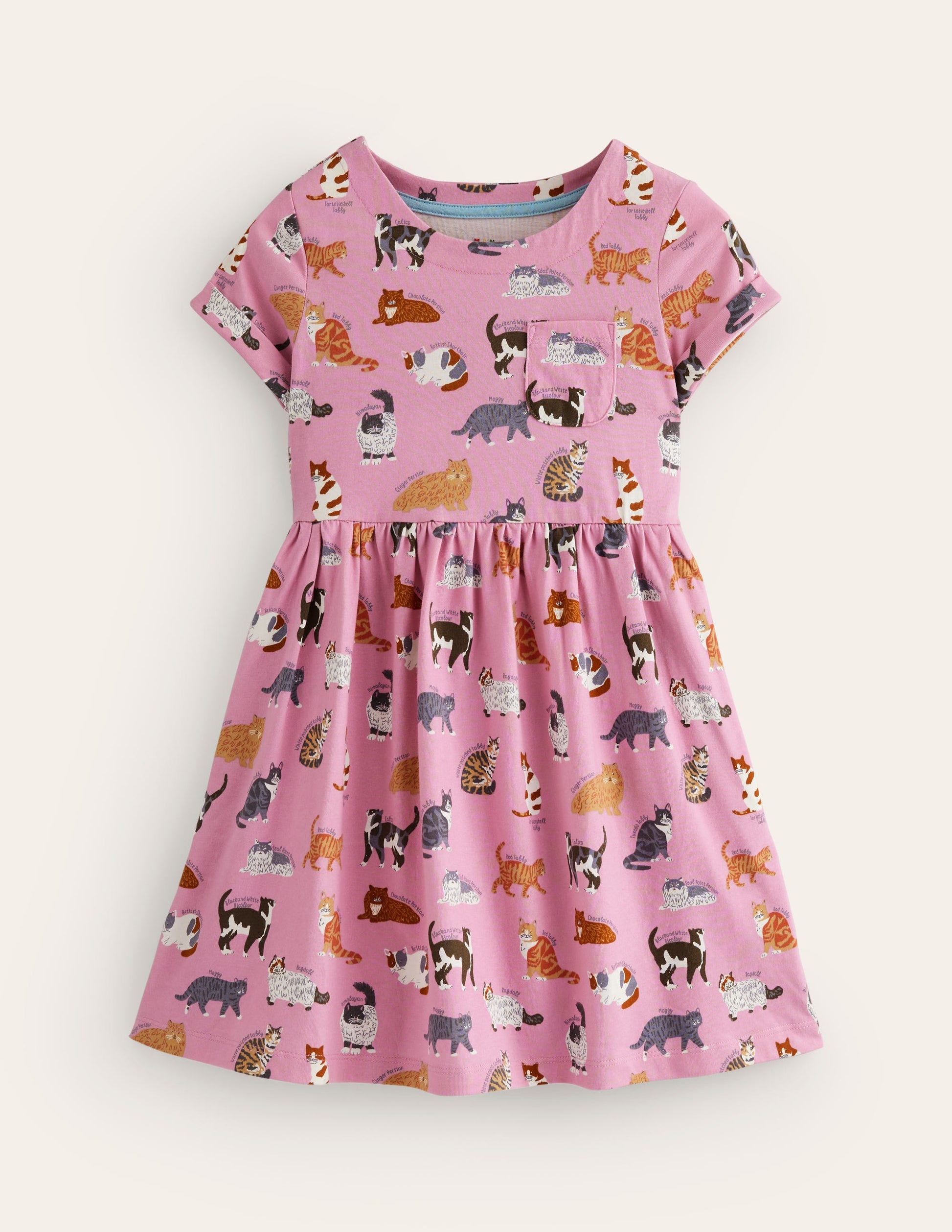 Lustiges Jerseykleid mit kurzen Ärmeln-Kirschblütenrosa Katzen-1