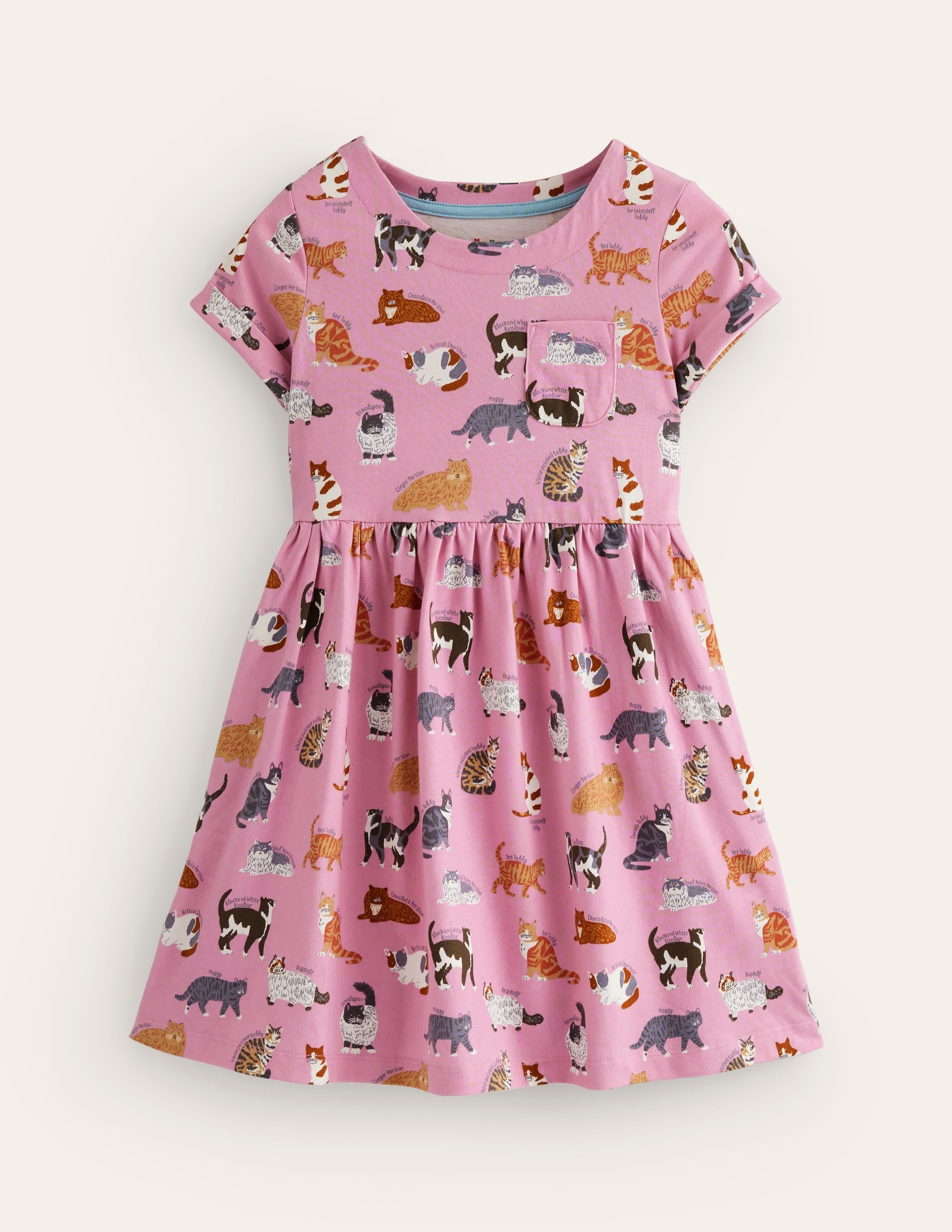 Lustiges Jerseykleid mit kurzen Ärmeln-Kirschblütenrosa Katzen - Image 1