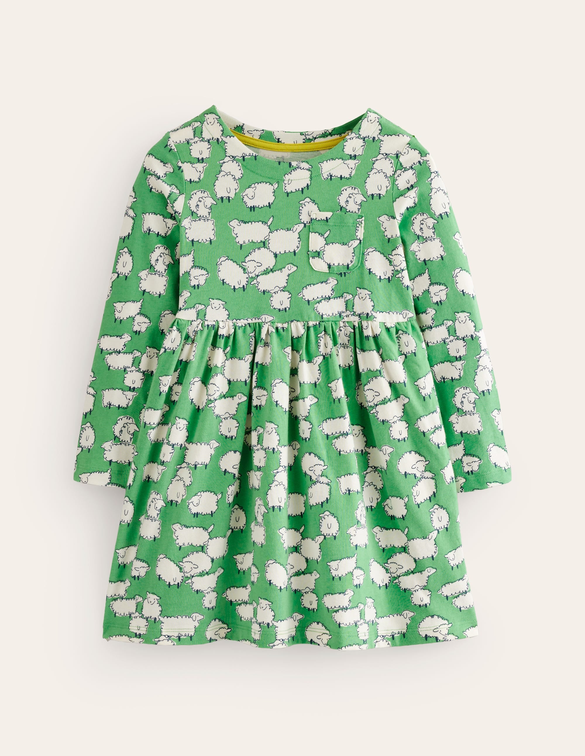 Lustiges Jerseykleid mit langen Ärmeln-Aloe-Grün Schafe - Image 1
